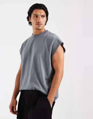 ASOS DESIGN heavyweight boxy oversized tank with cap sleeves in mid green