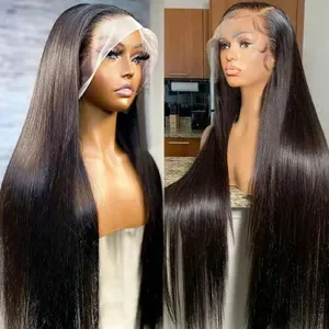 Black Bone Straight Human Hair Wigs 13x4 13X6 HD Lace Frontal Wig 40 48 Inches For Women Prepucked Brazilian Hair Gluele