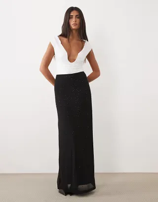 ASOS DESIGN set hotfix maxi skirt in black