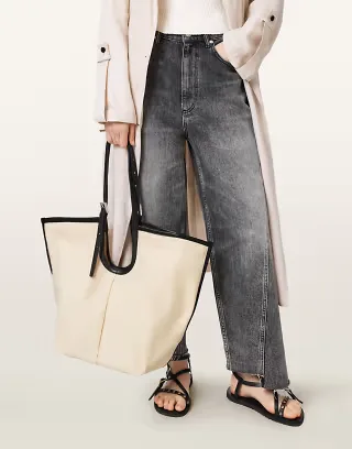 AllSaints Ara canvas tote bag in off white