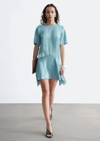 & Other Stories drop waist satin mini dress with hanky hem in dusty blue