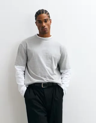 ASOS DESIGN slim fit T-shirt with double layer in gray heather and white