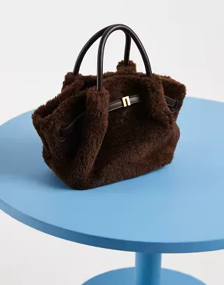 JW PEI Hana mini faux fur tote bag in chocolate brown