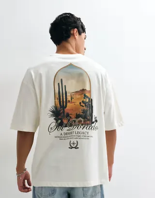 ASOS DESIGN oversized t-shirt with desert graphic in beige