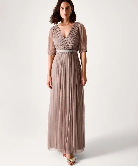 Monsoon Women's Ellie Sheer Sleeve Plunge Tulle Maxi Dress