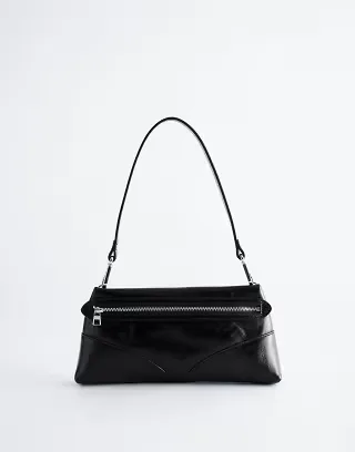 & Other Stories premium leather mini shoulder bag in cracked black