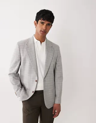 ASOS DESIGN mix & match slim suit jacket in gray grid plaid