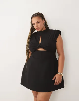 ASOS LUXE Curve ruched bust structured mini dress in black