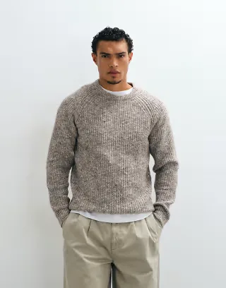 ASOS DESIGN relaxed knit crew neck nep sweater in brown