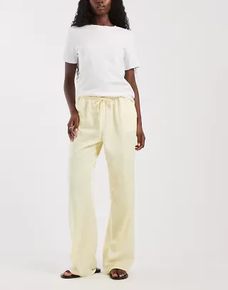 ASOS DESIGN linen wide leg pull-on pants in buttermilk