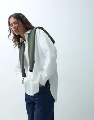ASOS DESIGN dipped hem oversized shirt in white
