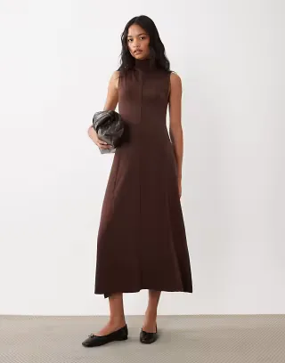 ASOS DESIGN sleeveless exposed seams midi dress in chocolate