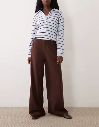 ASOS DESIGN wide leg pants in brown - part of a set