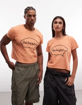 Reclaimed Vintage unisex slogan T-shirt in orange