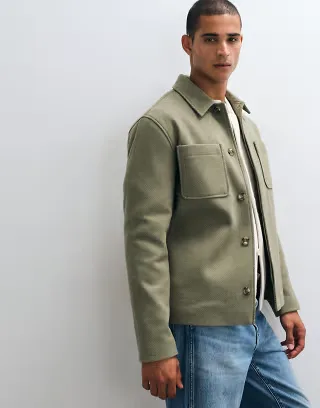ASOS DESIGN wool look double pocket shacket in khaki