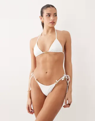 Oh Polly butterfly detail tie side triangle bikini set in white