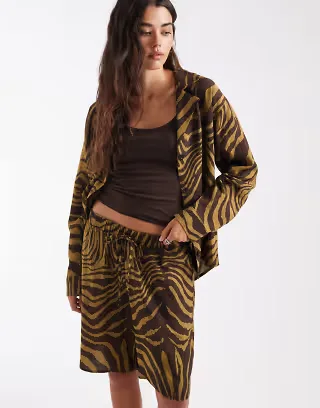 ASOS DESIGN longline shorts in zebra print - part of a set