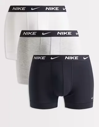 Nike Essential Cotton Stretch 3 pack briefs in black/gray/white waistbands