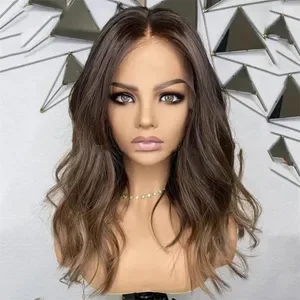 Blonde Highlight 13x4 13x6 Short Brazilian Ombre Brown Lace Front Glueless Water Wave Human Hair Wigs for Women - Natura