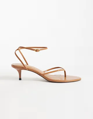 Mango strappy kitten heeled flip flops in tan