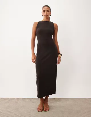 ASOS DESIGN soft cord boat neck midi dress in brown