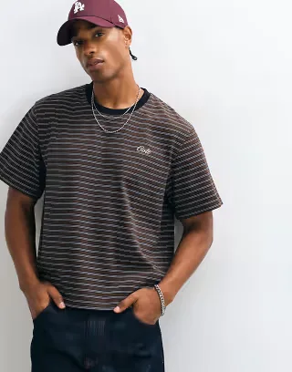 Colt sailor boxy fit logo t-shirt in brown stripe