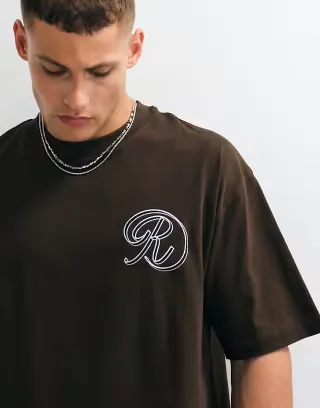 ASOS DESIGN oversized t-shirt with chest embroidery in brown