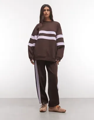ASOS DESIGN jogger with contrast detail in brown and lilac