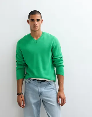 ASOS DESIGN oversized v-neck knit sweater in green
