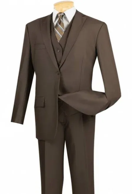 Men's Morgan Collection - Regular Fit 3 Piece Suit 2 Button Brown 62 Long - 58 Waist / Brown
