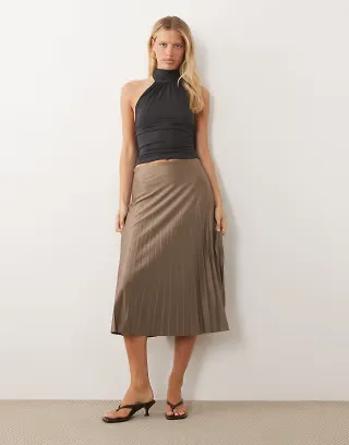 VILA pleated midi skirt in falcon