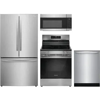 Frigidaire 28.8 cu. ft. Standard Depth Refrigerator with 5 Burner Freestanding Range and Dishwasher with 4-Cycles