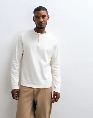 ASOS DESIGN heavyweight relaxed raglan T-shirt with woven henley in cream