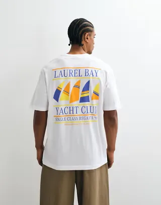 ONLY & SONS oversized fit T-shirt with yacht back print in white