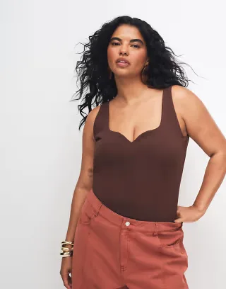 ASOS DESIGN Curve compact cotton tank top with curved neckline in chocolate