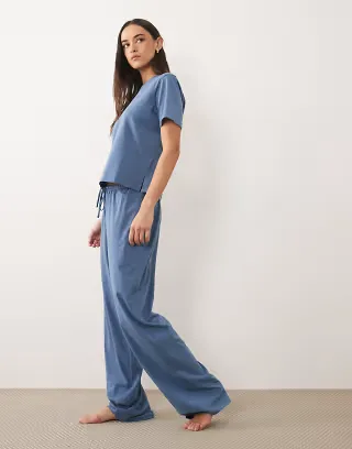 ASOS DESIGN mix & match cotton pajama pants in denim blue