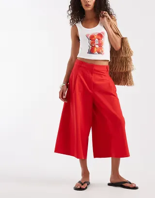 ASOS DESIGN Tailored high rise culotte pants in red