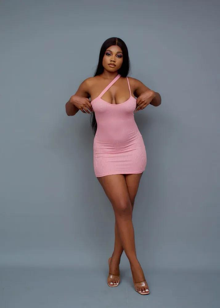 RIBBED ONE SIDE STRAP MINI DRESS