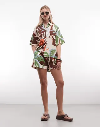 ASOS DESIGN short sleeve shirt set in tropical abstract