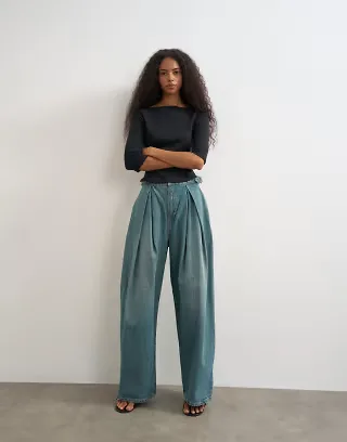 Topshop side buckle wide leg jean in green cast