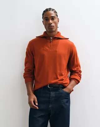ASOS DESIGN relaxed knitted half zip sweater in red with oversized collar