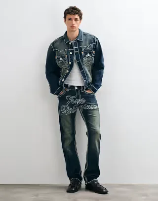 True Religion oversized fit ropestitch jimmy trucker jacket in blue