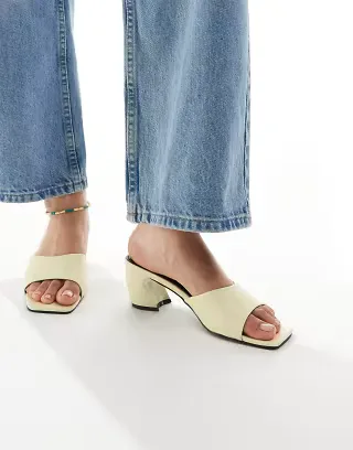 RAID Wide Fit Saanvi block heel mules in butter yellow