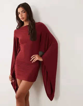ASOS DESIGN flute sleeve mini dress in wine