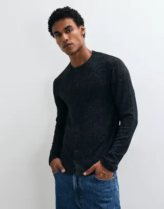 ASOS DESIGN relaxed long sleeve button through t-shirt in charcoal gray