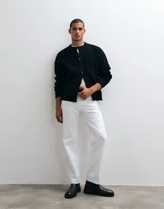 ASOS DESIGN oversized knit wool blend ribbed crew neck cardigan in black