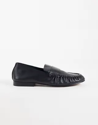 ASOS DESIGN Marlowe softie ruched loafers in black leather