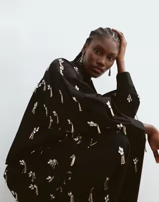ARRANGE oversized embellished shirt set in black