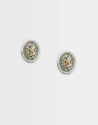 ASOS DESIGN stud earrings with dalmatian stone set design in silver tone