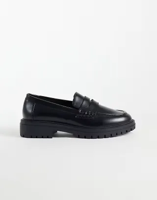 ASOS DESIGN Wide Fit Mavis chunky cleated sole loafers in black